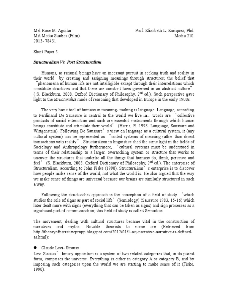 Structuralism vs. Post Structuralism PDF Deconstruction Western Philosophy