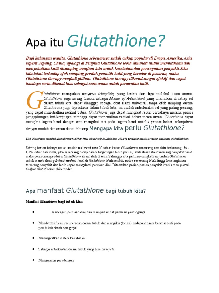 Manfaat dan Khasiat Glutathione untuk Kulit
