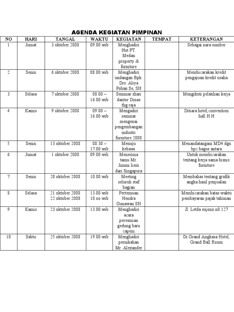 Agenda Kegiatan Pimpinan  PDF