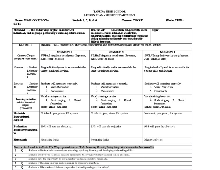 Choir Lesson Plan