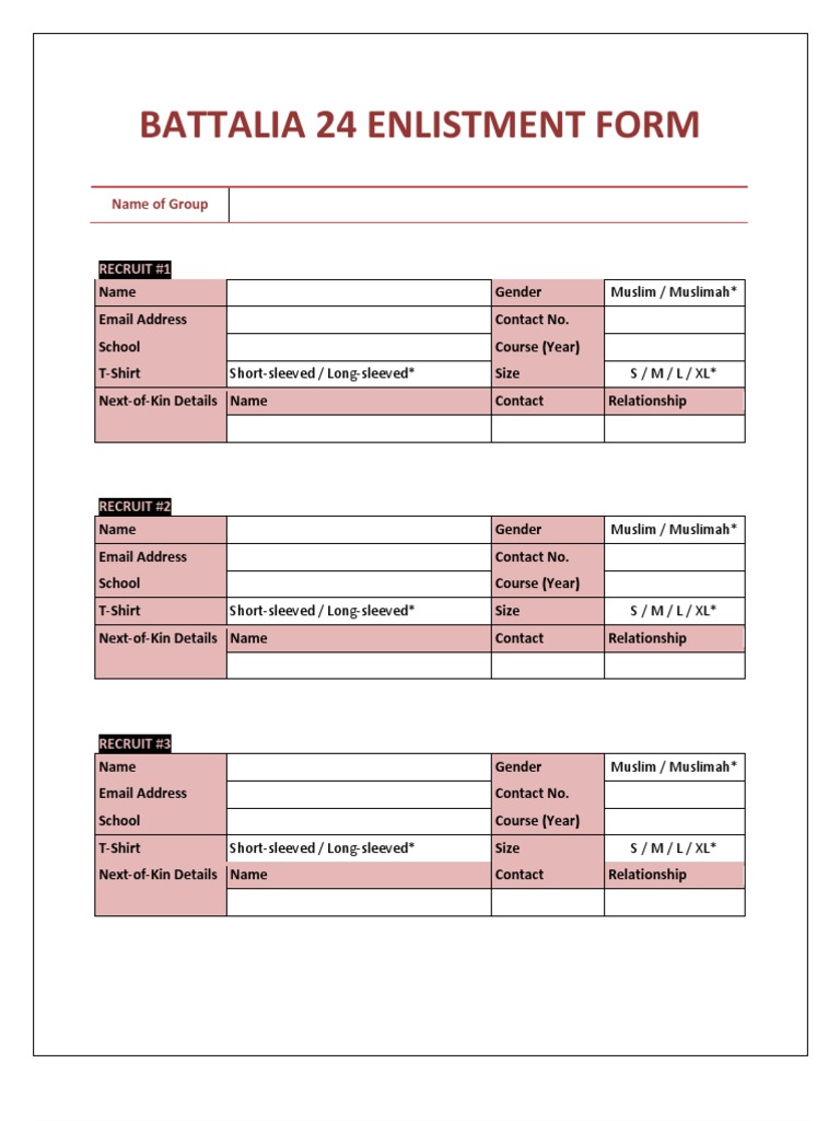BATTALIA 24 Enlistment Form | PDF