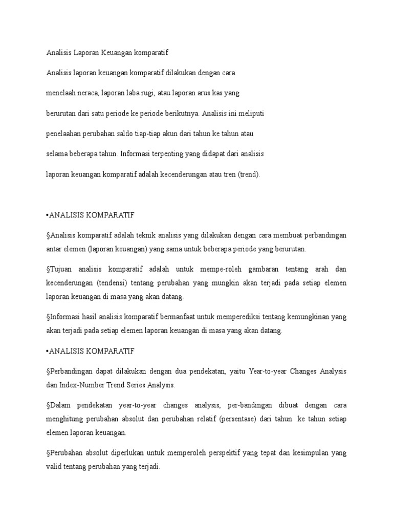 Analisis Laporan Keuangan Komparatif