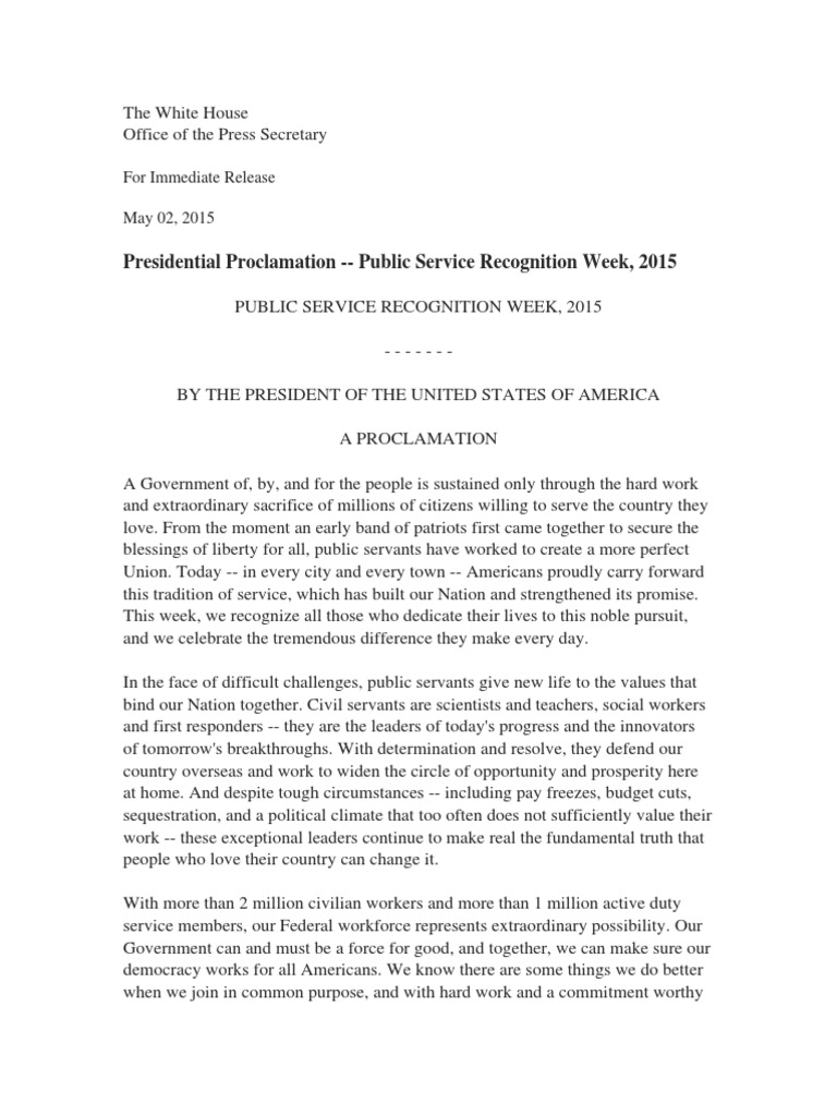 Public Service Recognition Week | PDF | Civil Service | The United States
