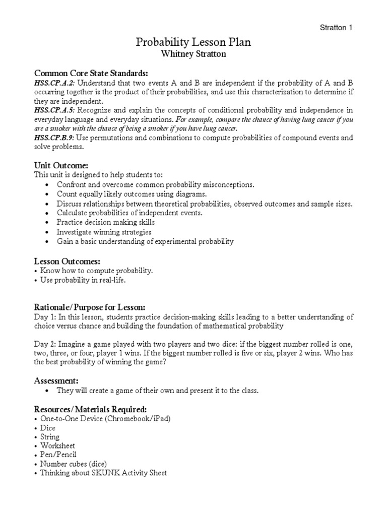 Tech Probability Lesson Plan | PDF | Probability | Cognition