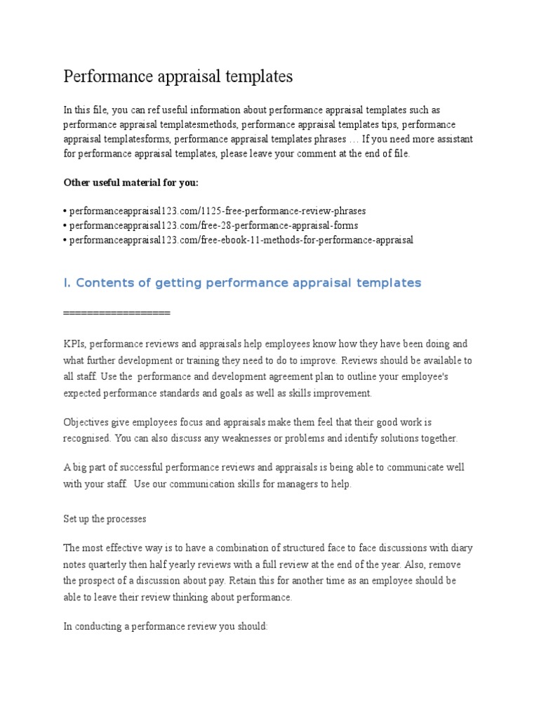 Performance Appraisal Templates | PDF | Performance Appraisal | Business