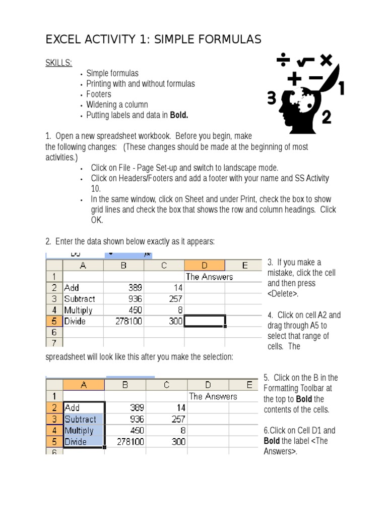 Excel Activity: Simple Formulas Guide | PDF | Spreadsheet | Formula