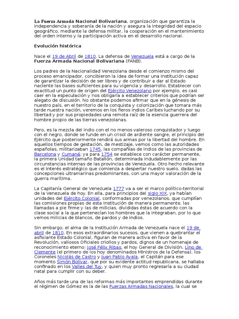 Evolución de la Fuerza Armada Nacional Bolivariana | PDF | Venezuela ...