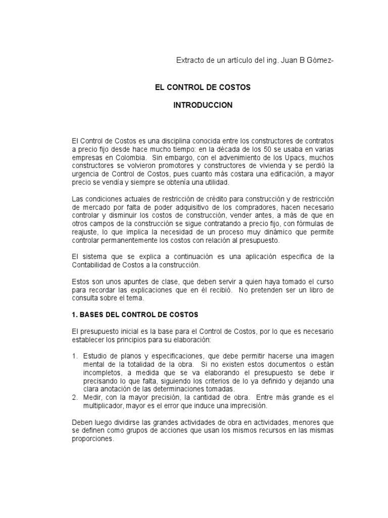 Control de Costos en Construcción | PDF | Presupuesto | Contabilidad