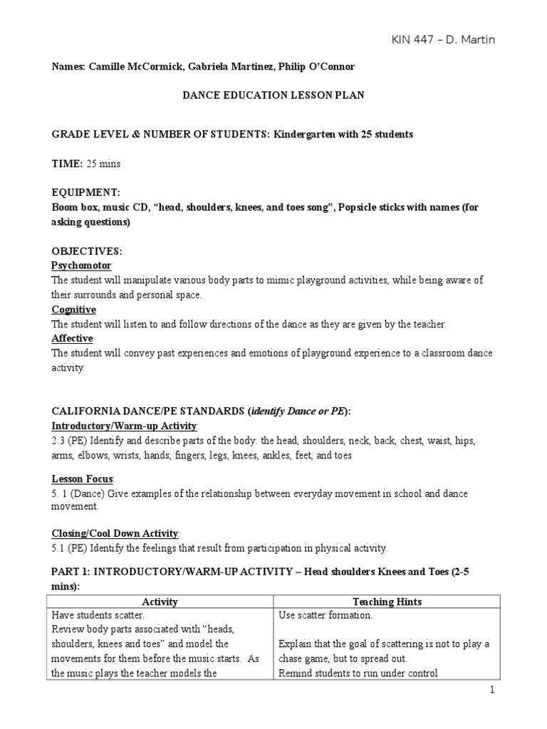 Dance Lesson Plan | PDF | Playground | Dances