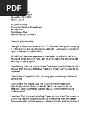 Complaint Letter