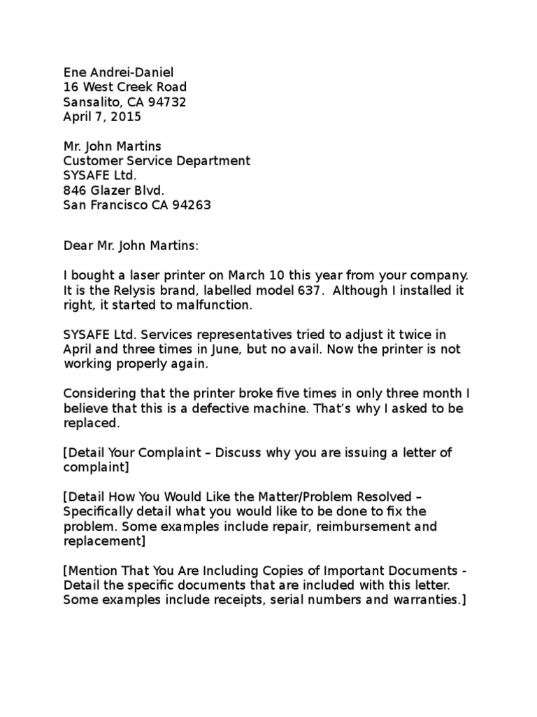 Complaint Letter