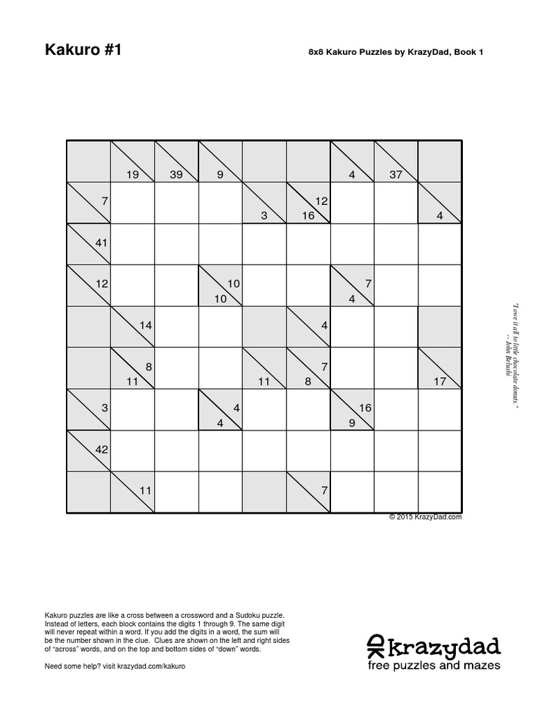 Krazydad Kakuro Puzzles 8x8 Applied Mathematics Computational
