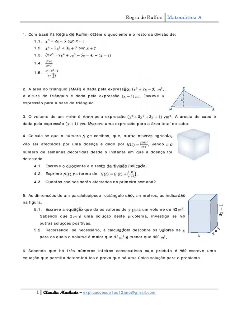 Exercícios Resolvidos da Regra de Ruffini | PDF | Geometria | Conceitos ...