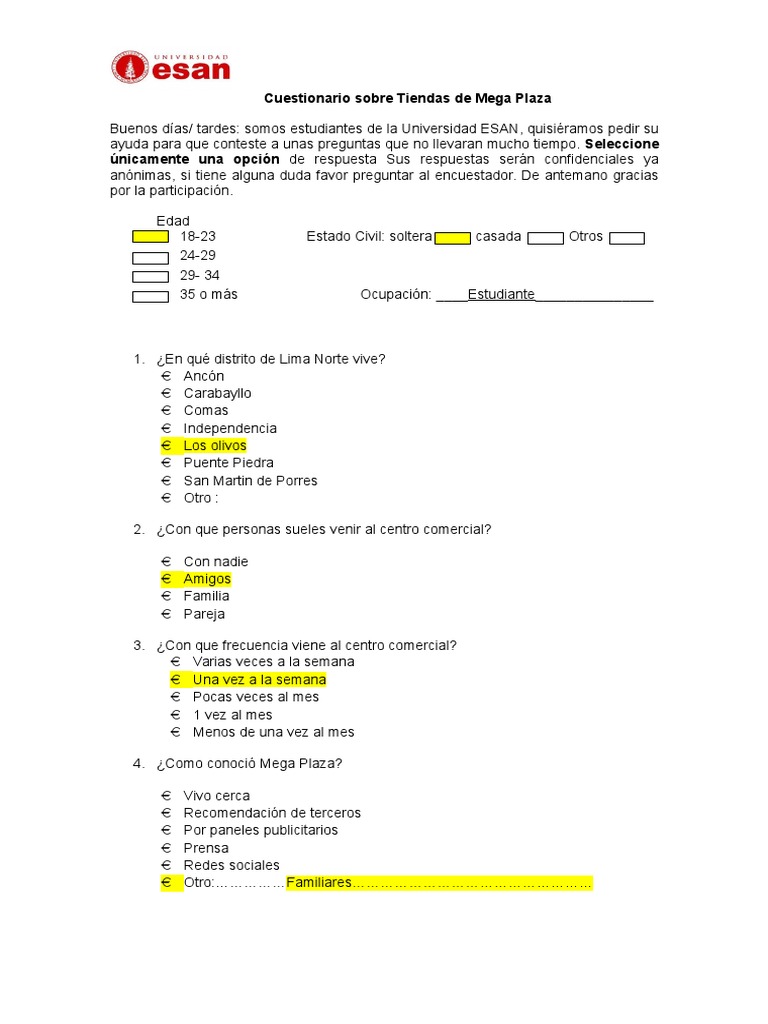 Cuestionario Para Investigacion de Mercados Centro