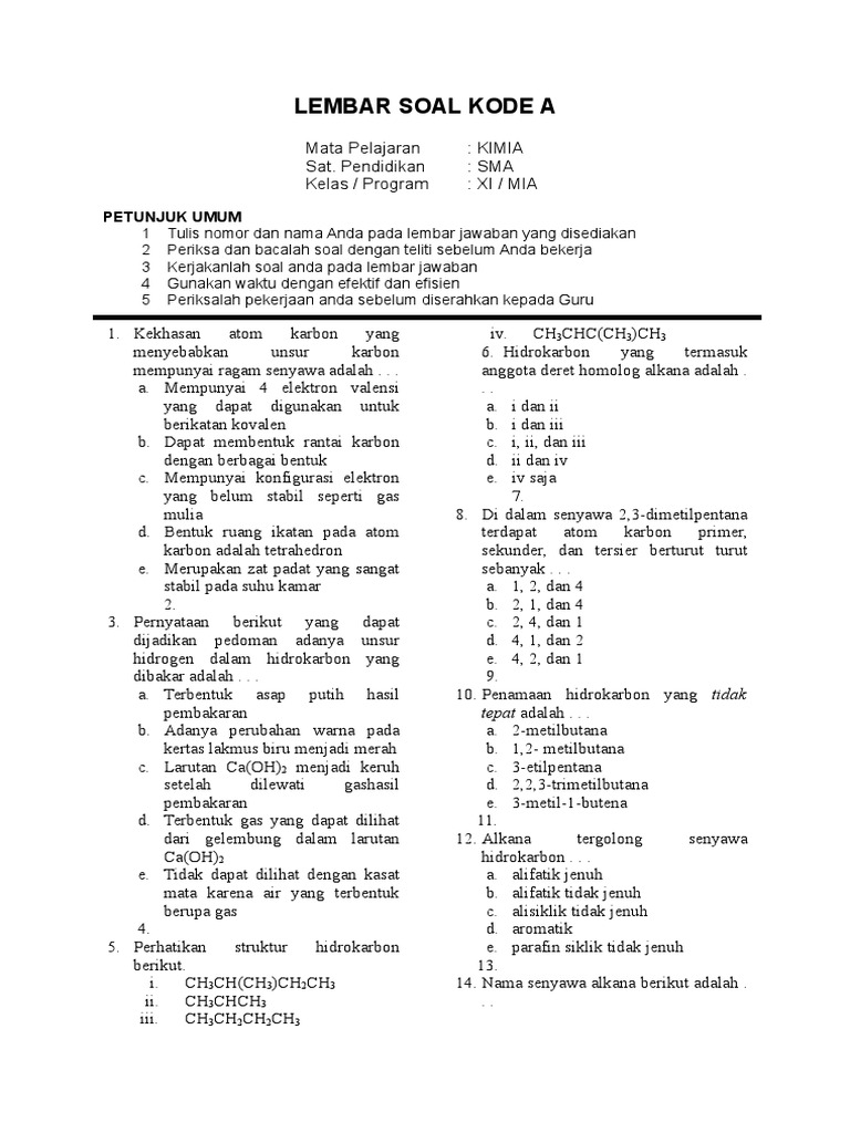 Soal Hidrokarbon dan minyak bumi