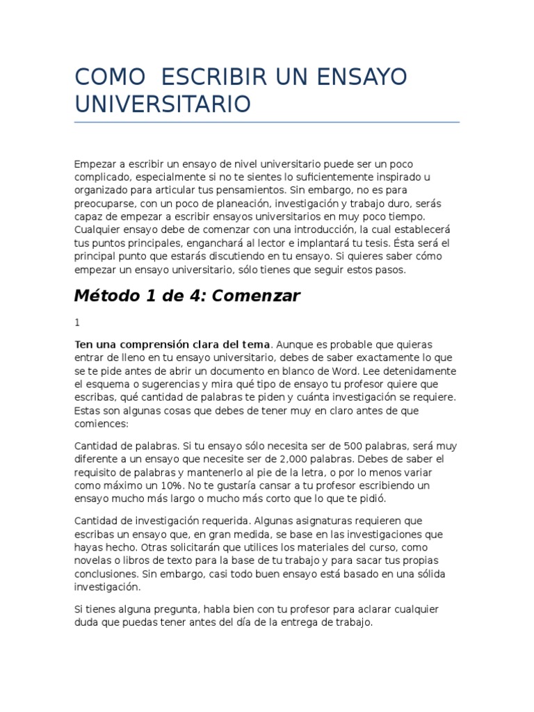 Como Escribir Un Ensayo Universitario Ensayos Ciencia Cognitiva