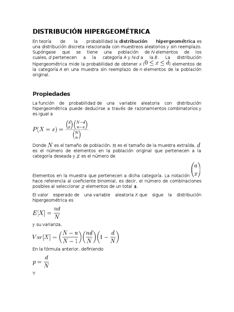 Distribución Hipergeométrica en Probabilidad | PDF | Distribución de ...