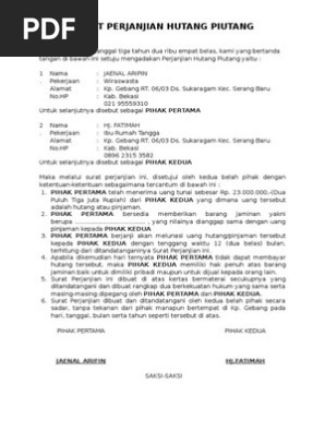 Contoh Surat Perjanjian Hutang Piutang