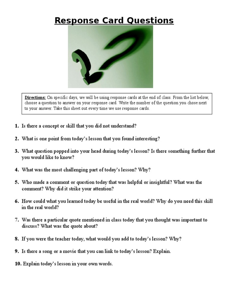 Response Card Questions | PDF | Career & Growth | Art