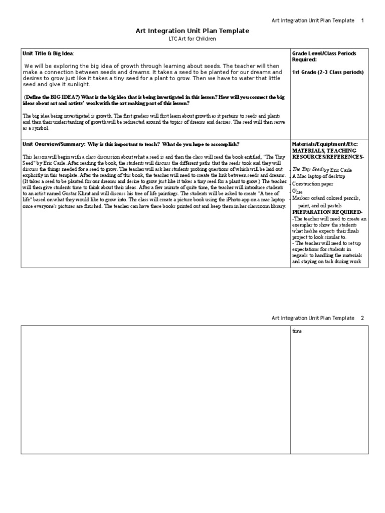 Art Integration Unit Plan for Growth | PDF | Paintings | Educational ...