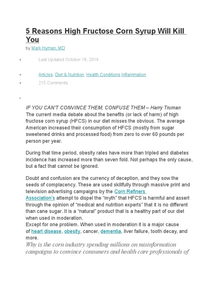 5 Reasons High Fructose Corn Syrup Will Kill You Fructose Sugar