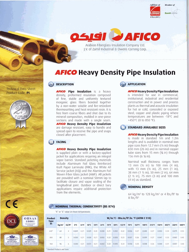 AFICO Heavy Density Pipe Insulation New PDF Thermal Insulation