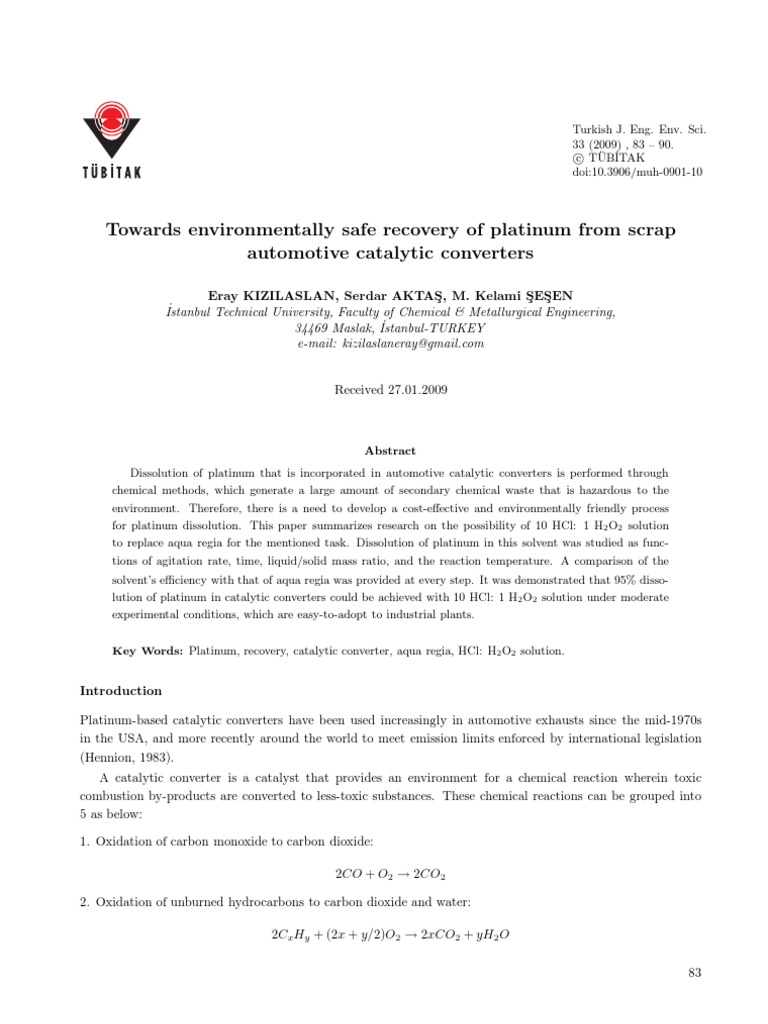 Recovery of Platinum From Scrap Automotive Catalytic Converters | PDF ...