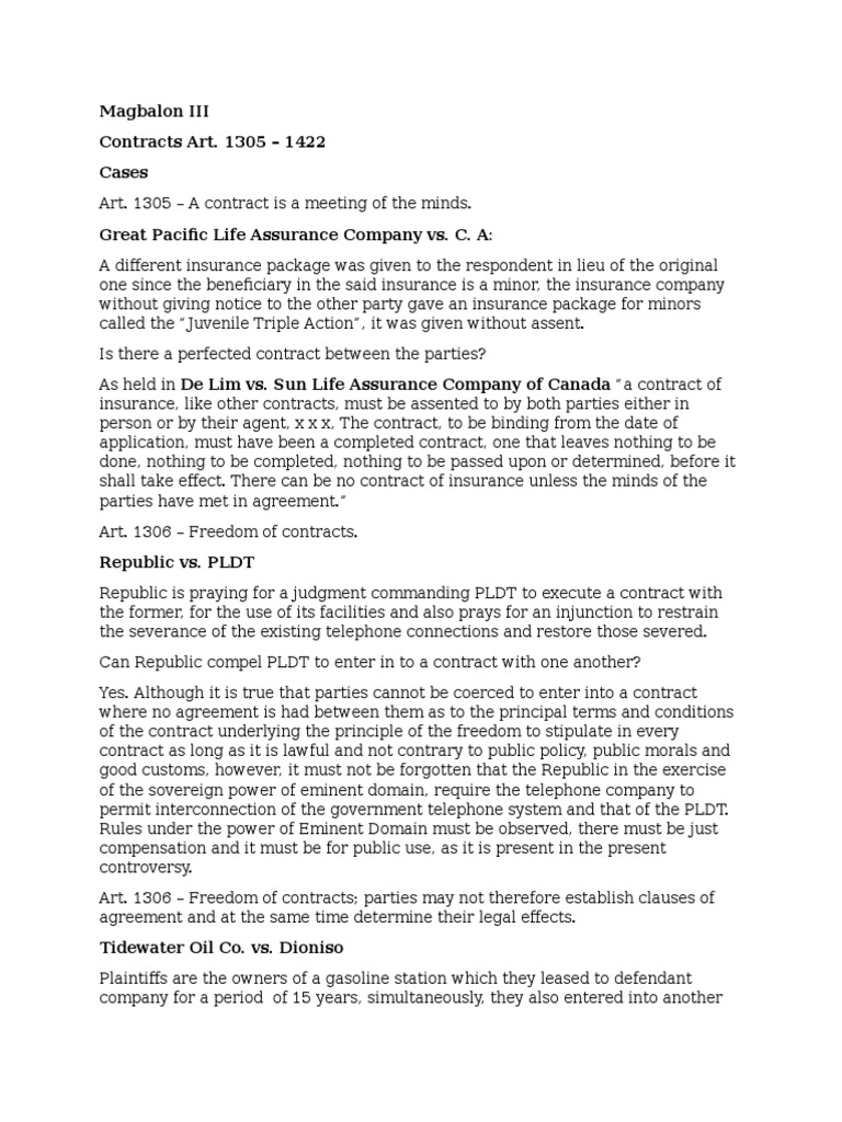 Cases in Contracts Consideration Lease