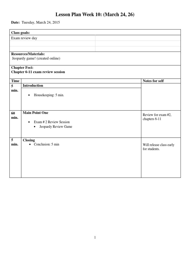 Lesson Plans - Week 10 PDF | PDF | Learning | Behavior Modification