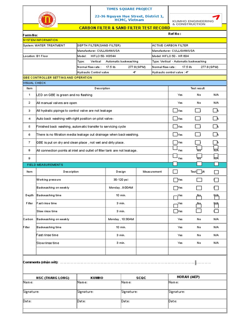 ITP Water Treatment Test Report Filtration Valve