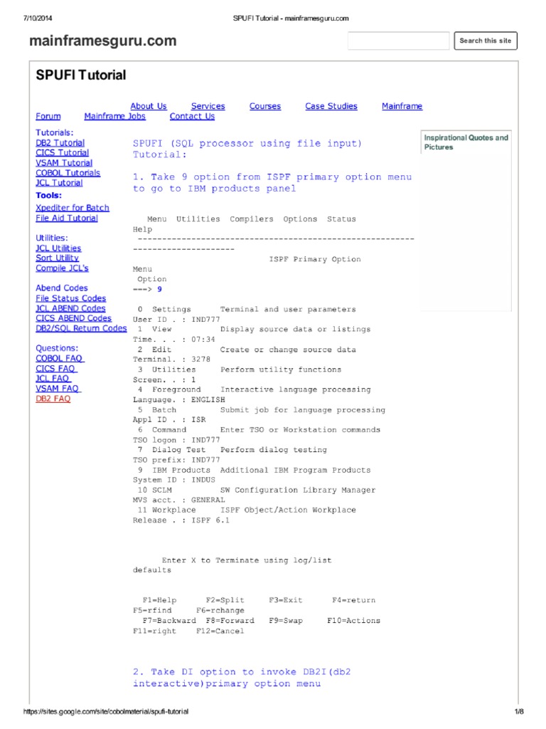 SPUFI Tutorial - Mainframesguru PDF | PDF