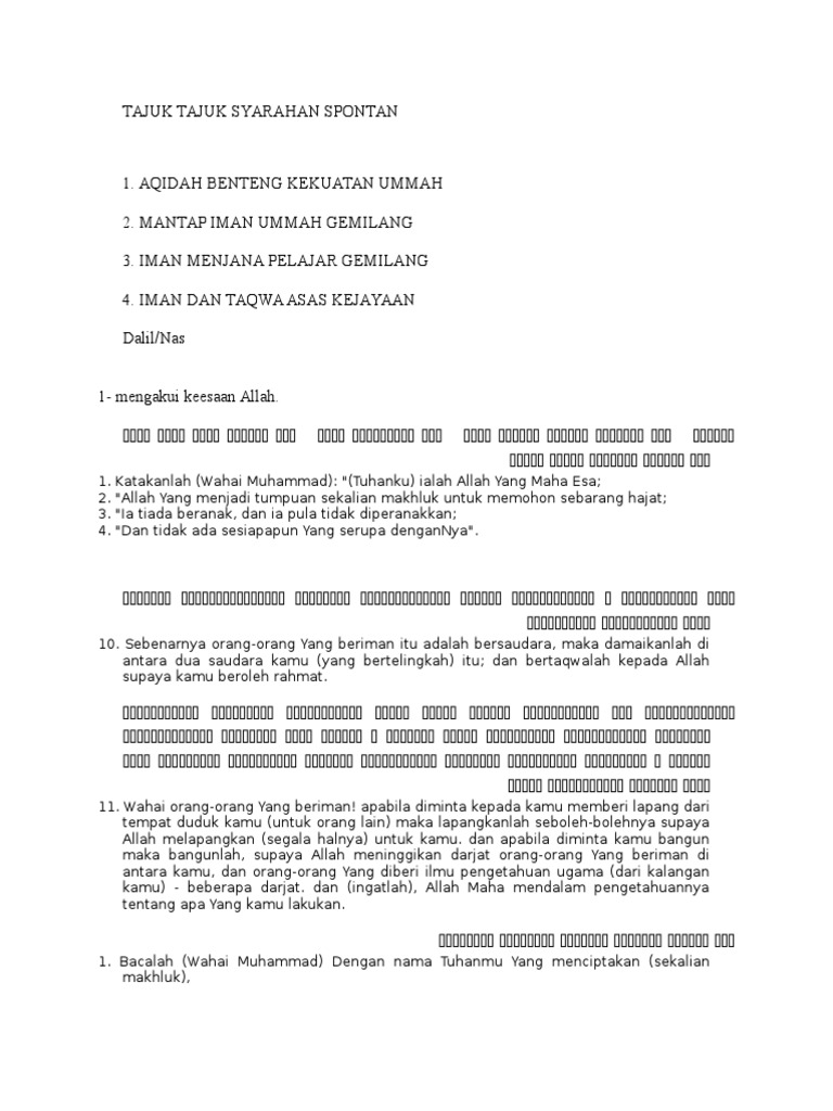 Tajuk Tajuk Syarahan Spontan | PDF