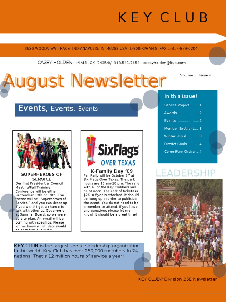 August Newsletter For Division 25E of T-O District | PDF
