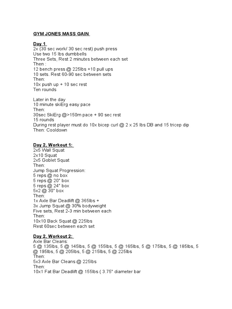 Gym Jones Mass Gain PDF Recreation Physical Exercise