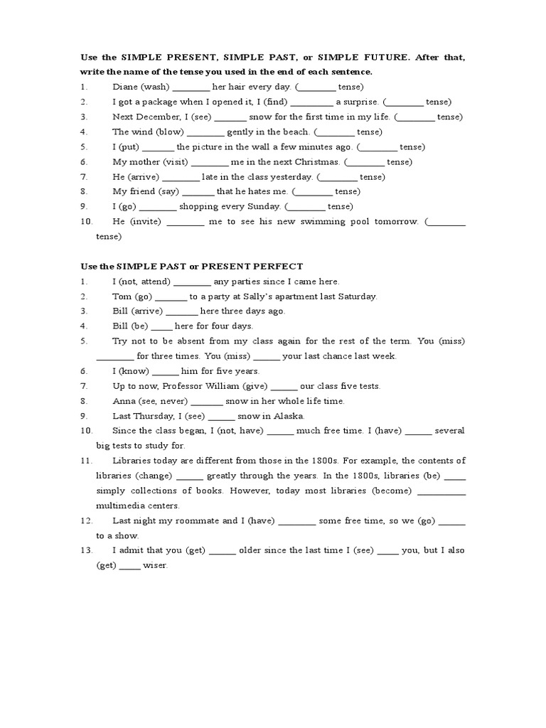 Basic Tenses Exercises 1 | PDF | Grammatical Tense | Grammar