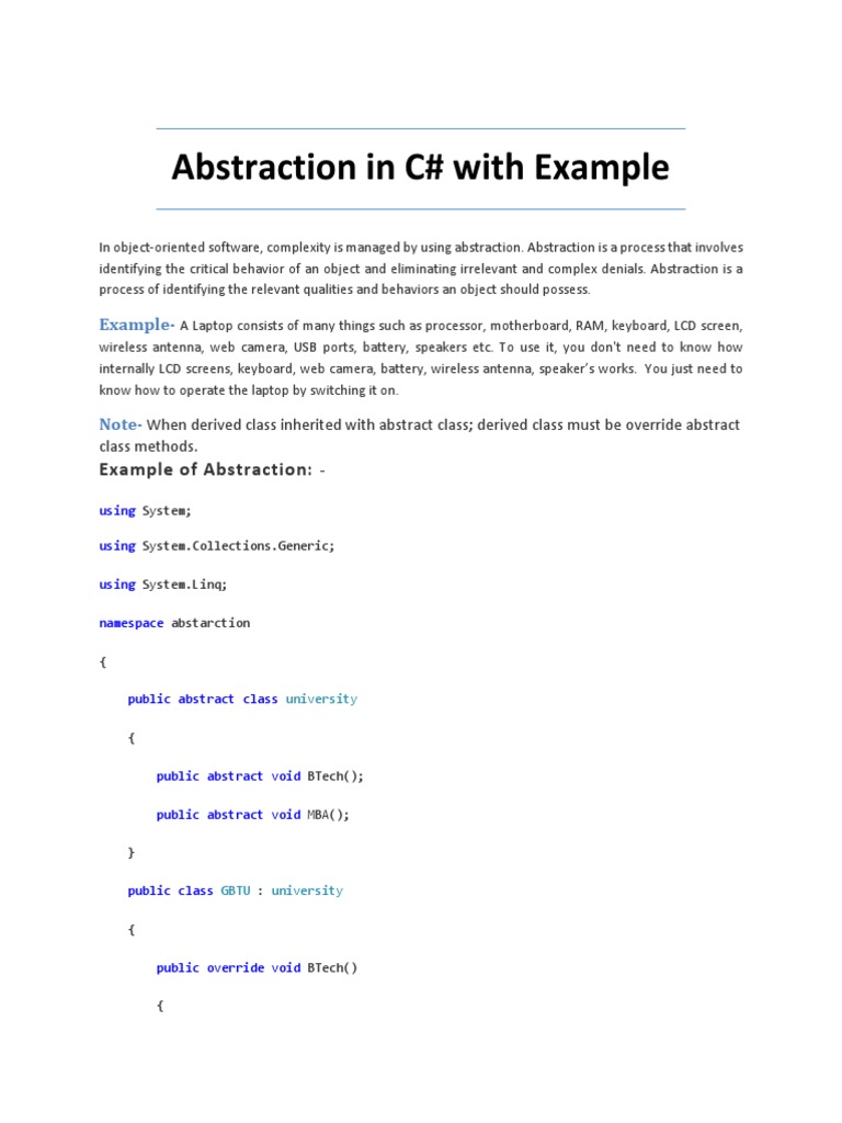 Abstraction in C# | PDF | Computers | Technology & Engineering