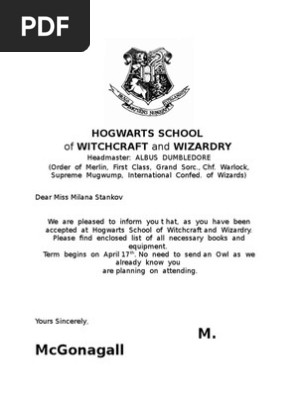Hogwarts Acceptance Letter