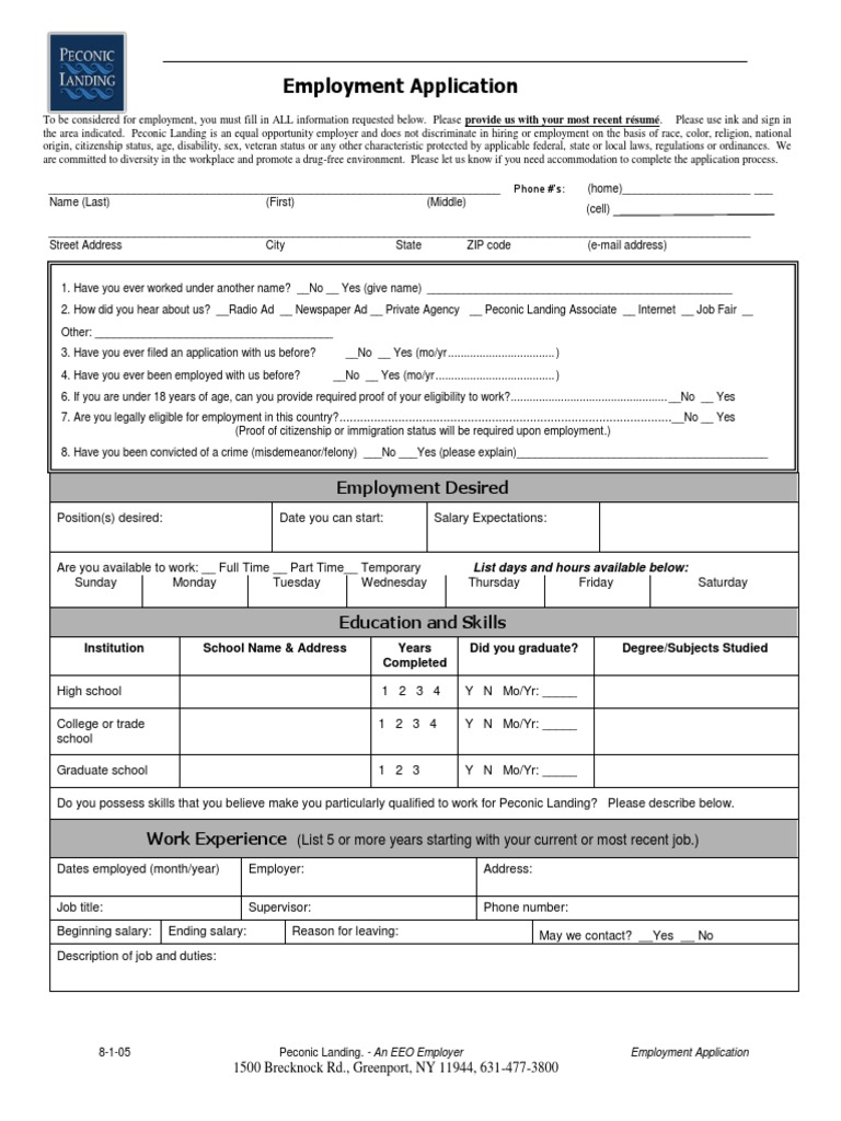 Peconic Landing Job Application Employment Felony