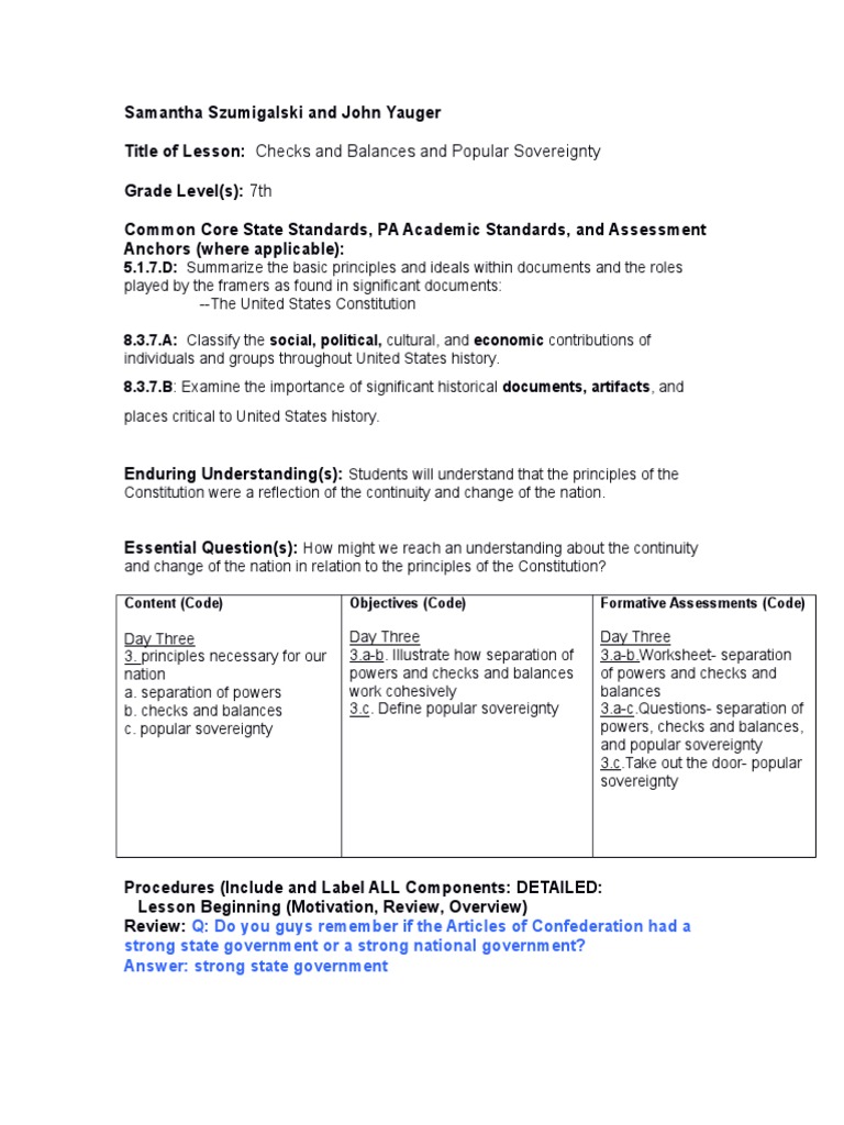 worksheet Separation Of Powers Worksheet day 3 lesson plan united states government congress