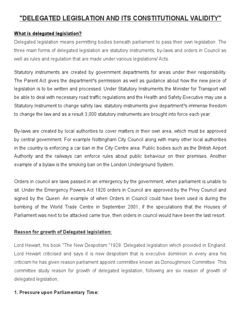 Delegated Legislation and Its Constitutional Validity | PDF ...