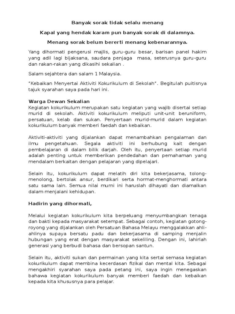 Kebaikan Menyertai Aktiviti Kokurikulum Di Sekolah Pdf