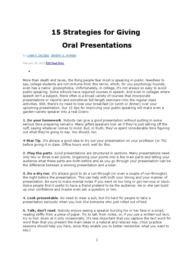 15 Strategies For Giving Oral Presentations | PDF | Public Speaking
