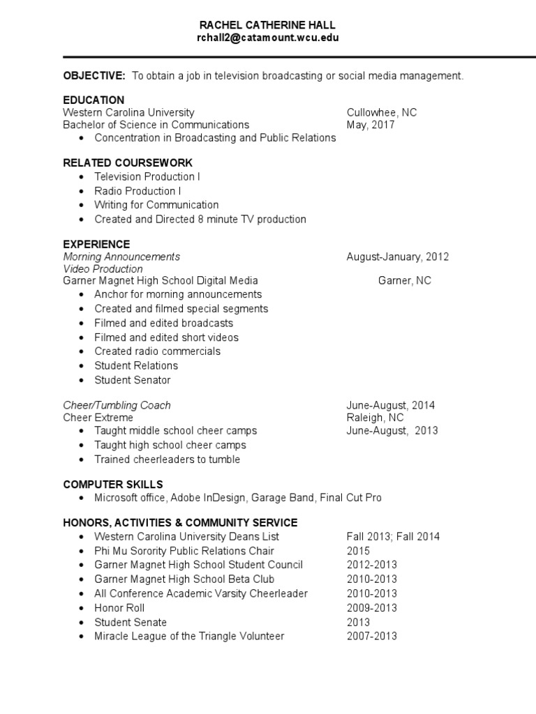 Rachel Hall: Broadcasting & Media Resume | PDF