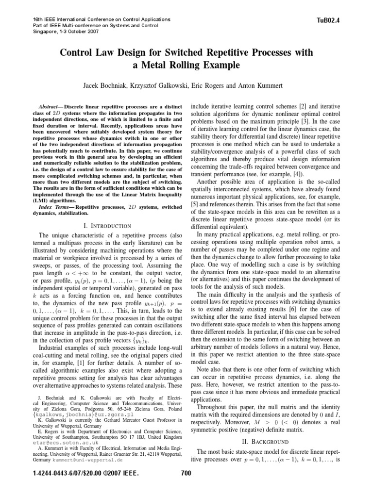 Control Law Design For Switched Repetitive Processes With A Metal ...