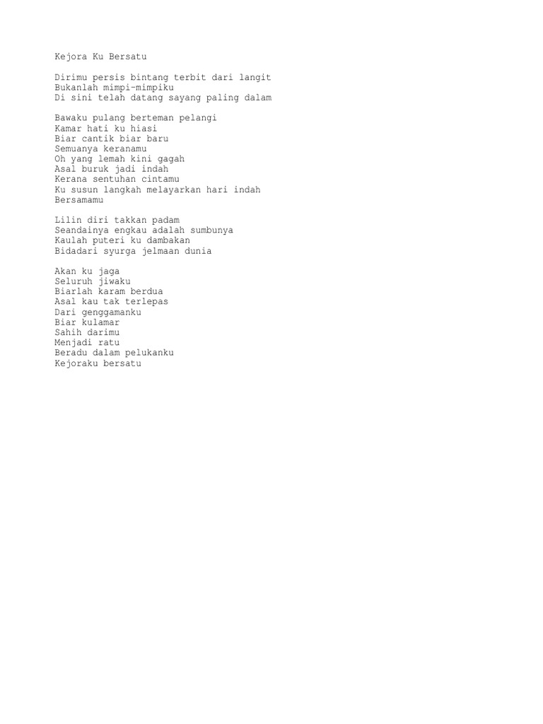 Kejora Ku Bersatu Hd Lirik By Search Srt Kupandang langit penuh bintang bertaburan berkelap kelip seumpama intan berlian tampak sebuah lebih terang cahayanya itulah bintangku bintang kejora yang indah s'lalu. scribd