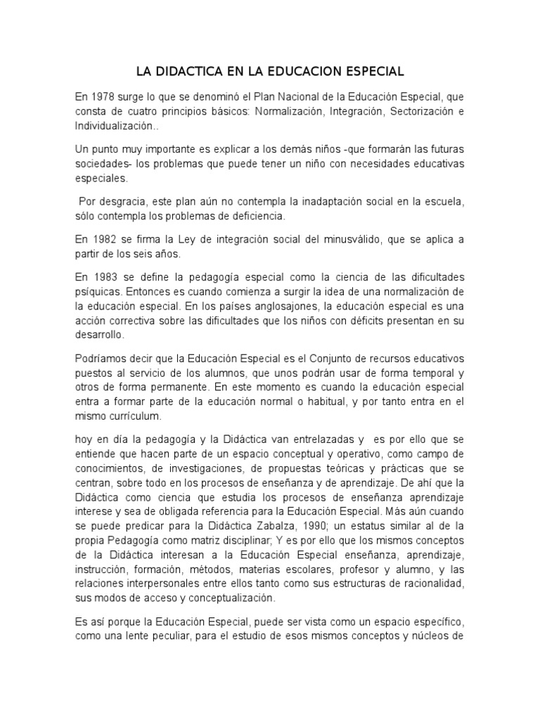 Didáctica en la Educación Especial | PDF | Educación especial | Plan de ...