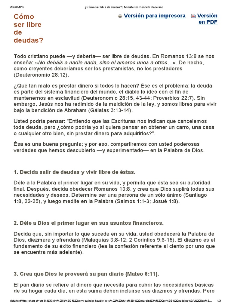 Cómo Ser Libre De Deudas Ministerios Kenneth Copeland