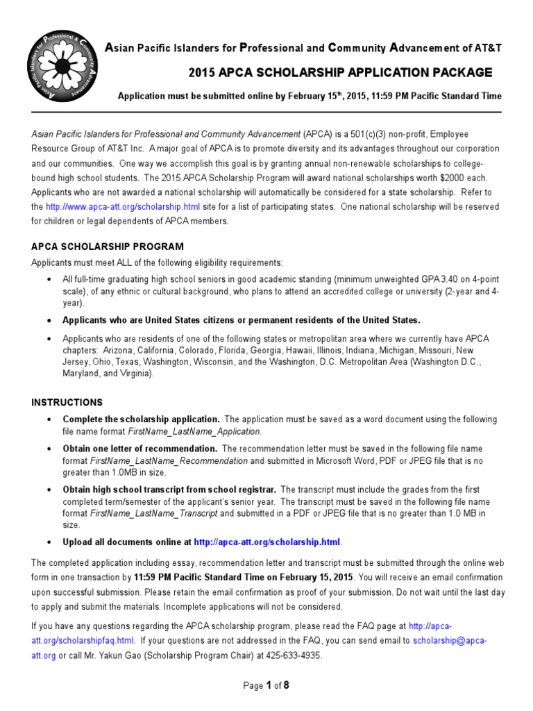 2015 APCA Scholarship Application Guide | PDF | File Format | Portable ...