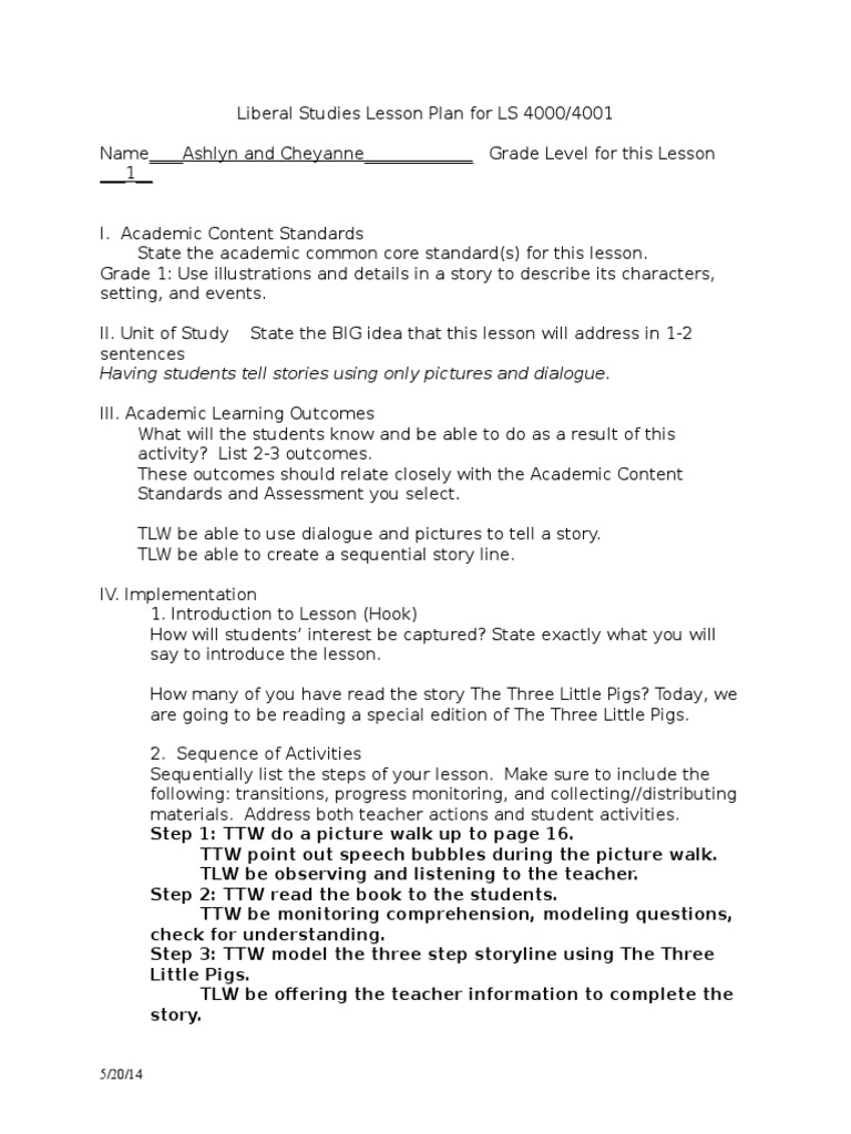 Three Little Pigs Lesson Plan for Grade 1 | PDF | Reading Comprehension ...