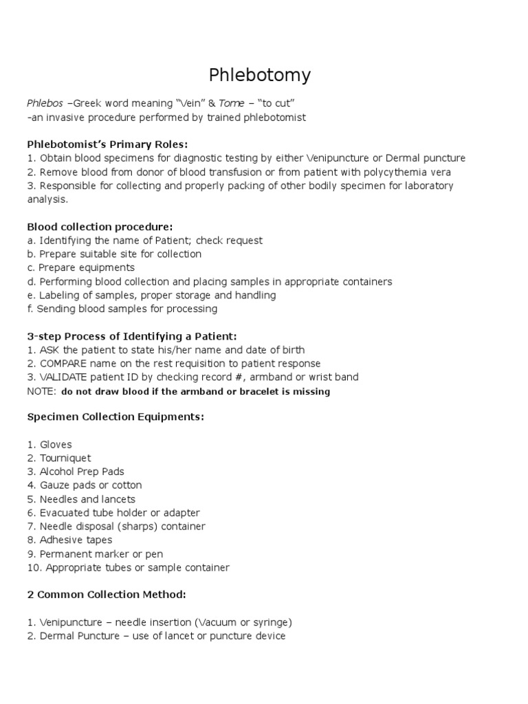Phlebotomy Procedure and Equipment Guide | PDF | Body Fluids | Medical ...